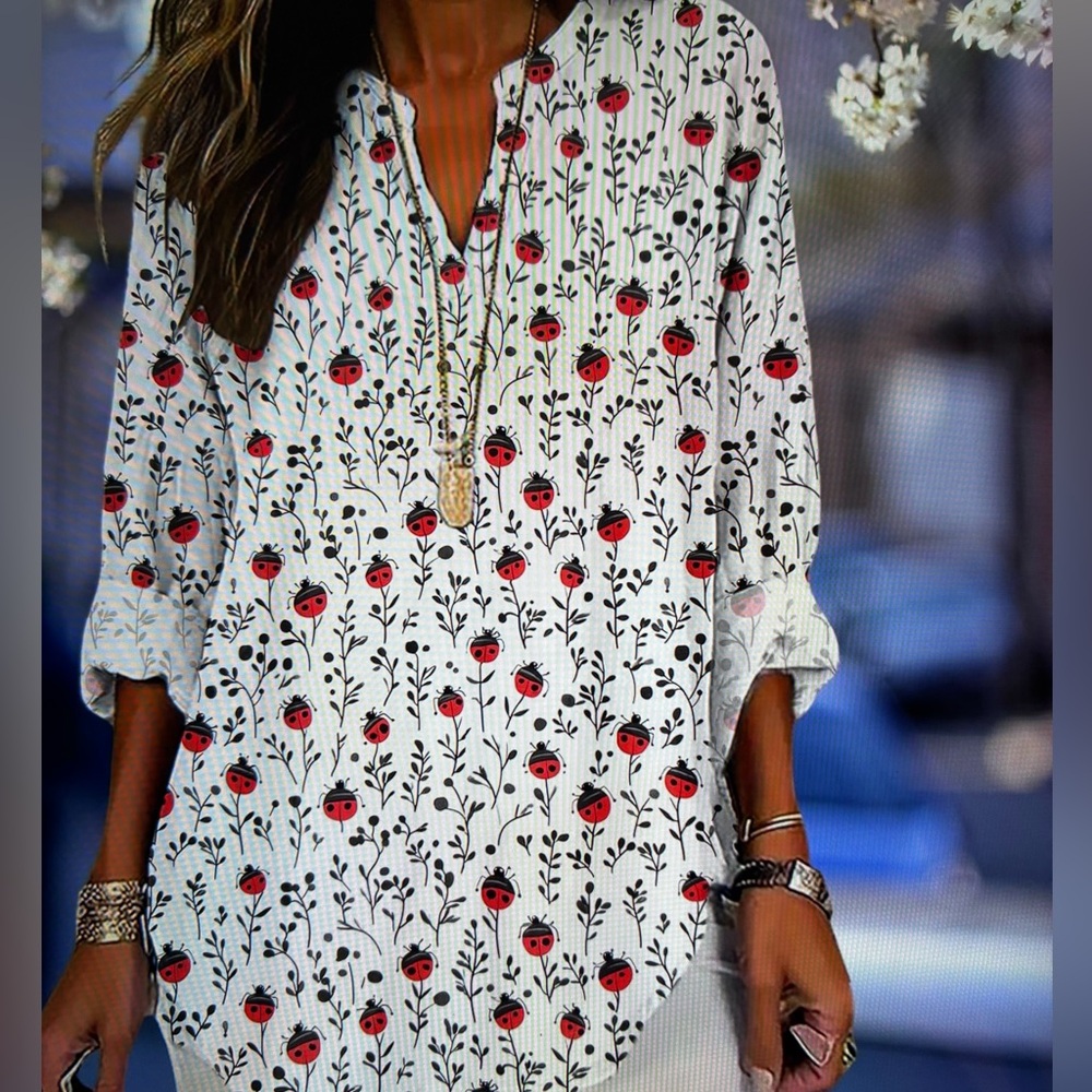 Ladybug Women Top - White and Red